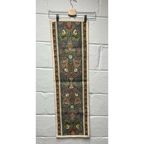 Hand Embroidered Floral Table Runner Tapestry Eastern European Turkish Blue Red - Picture 6 of 10